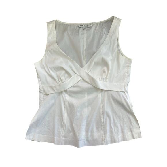 Trina Turk Women's White V-Neck Cotton Blended Blouse Top Size Large - Picture 1 of 7